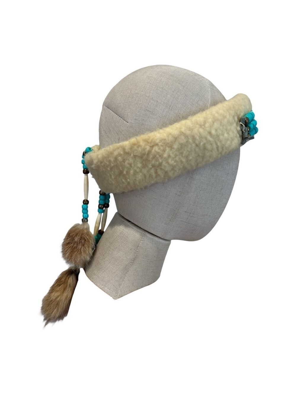 VTG NATIVE INSPIRED HEADBAND THUNDERBIRD MEDAL & SILVER W FAUX TURQUOISE BEADS - Picture 5 of 7